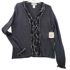 Susan Bristol 90's Vintage Deadstock Black White Striped Cardigan M Angora Blend